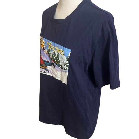 Love Moschino women men Blue Graphic T-Shirt extra large snow sled - Picture 3 of 11